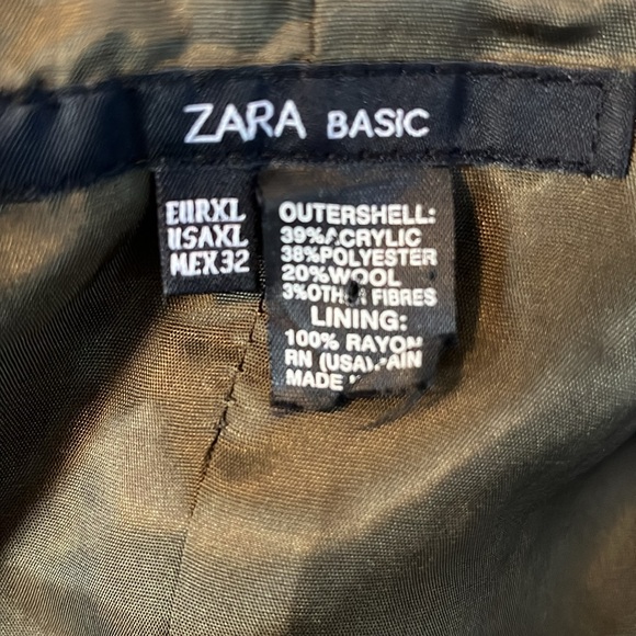 Zara Basic Green & Brown Tweed Wool blend Blazer with buttons & belt Size XL - Picture 12 of 13